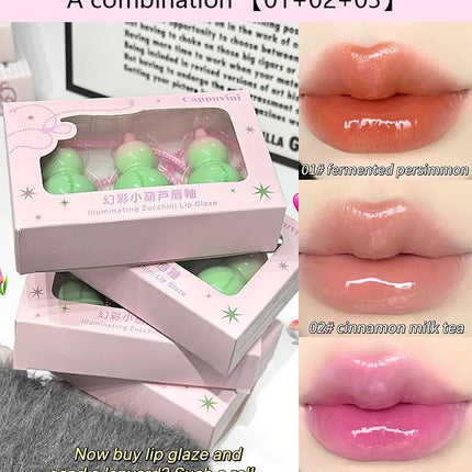 Cute Zucchini Jelly Lip Gloss Mirror Watery Gloss Liquid Lipstick Hydrating Lasting Moisturizing Tender Pink Student Lips Makeup