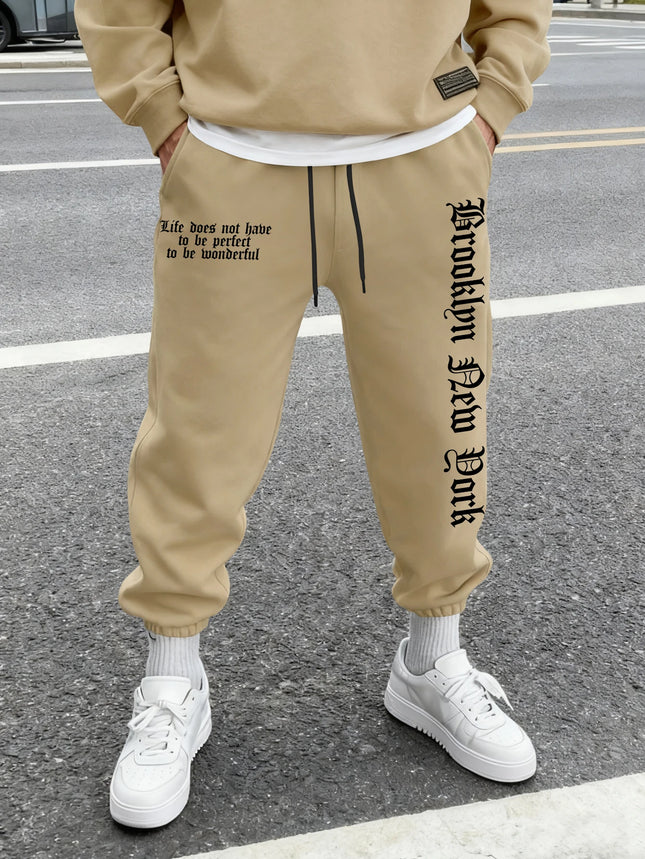Men's Aesthetic NYC Life Slogan Art Print Sweatpants Elastic Waist Joggers Cozy Daily Hip Hop Street Fashion Bottoms