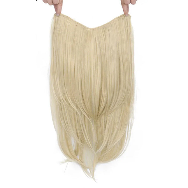 22-inch Synthetic Long Micro Curly Layered Hair Extension Patch Natural Looking Invisible One-Piece Wig for Women