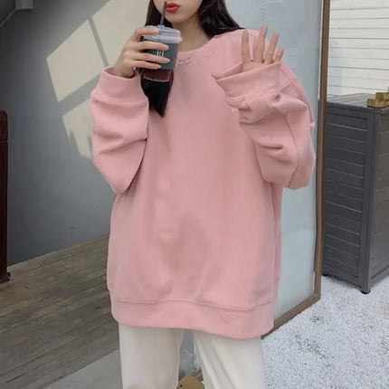 Pink Oversize Hoodies Women 2025 New Spring Autumn O-neck Pullover Sweatshirts Female Korean Style Loose Thin Long Sleeve Tops
