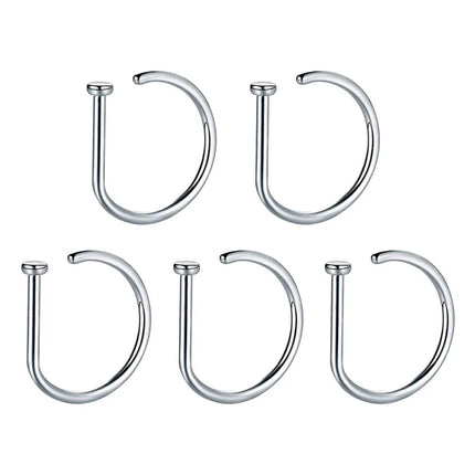 5pc Nose Rings D Shape Nose Hoop Stud Ear Cartilage Piercing Stainless Steel Nose Nostril Piercing Jewelry Women Body Piercings
