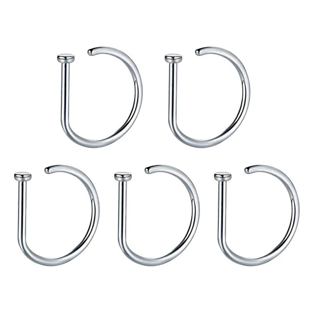 5pc Nose Rings D Shape Nose Hoop Stud Ear Cartilage Piercing Stainless Steel Nose Nostril Piercing Jewelry Women Body Piercings
