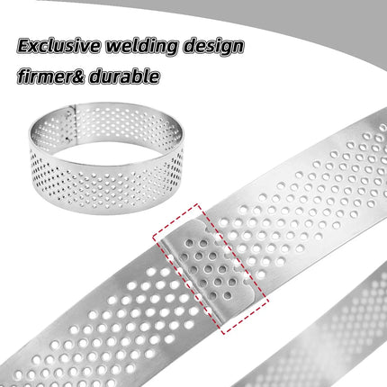 Tart Ring Set, 3-12Pcs Perforated Stainless Steel, Food Grade Nonstick Reusable EasyClean, Cake Rings Pastry Molds, Baking Tools