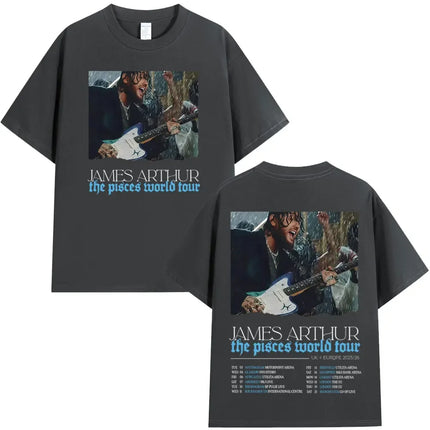 2026 Summer James Arthur Pisces World Tour Pattern T-shirt Summer Men's Hip Hop Retro Cotton Loose Casual Street Y2K T-shirt
