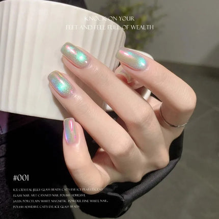 Ice Transparent Crystal Cat Eye Nail Polish Gel Mint Green Glass Bead Cat Eye Nail Magnetic UV Soak Off Gel Varnish Supplies