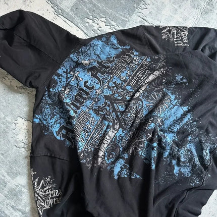 Affliction Gothic Hoodie Y2K New Retro Pattern Oversize Zipper Hoodie For Women Hip Hop Casual Sweatshirt Personality Streetwear