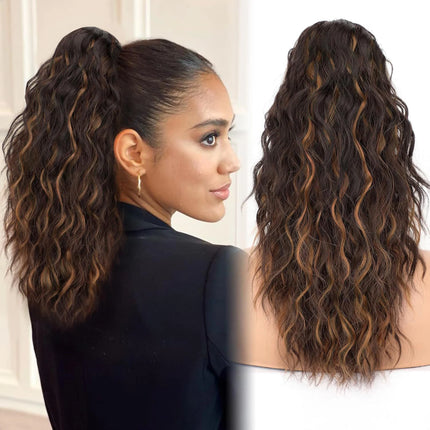 Synthetic Claw Long Wavy Ponytail Extension Black Brown 18-30" Curly Pony Tail Clip in Hair Extensions Fluffy Natural Looking