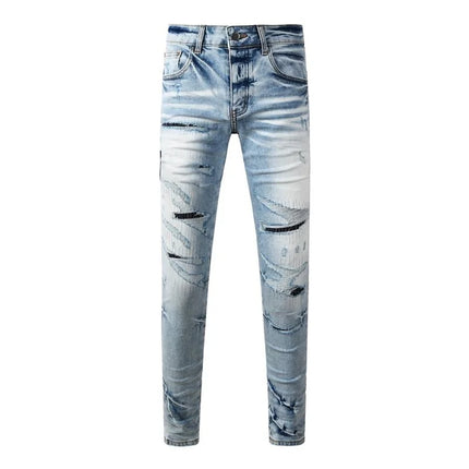 Fashion Americans Brands Men's Jeans Luxury Streetwear Holes Long Trousers Quality Male Stretch Slim Pants Skinny Trousers