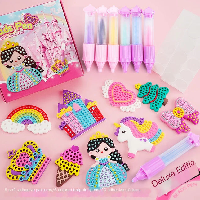 DIY Handmade Beads Pen Set Creative Princess Rainbow Bow Sticker Production Girls Toy Kit for Kids Gift