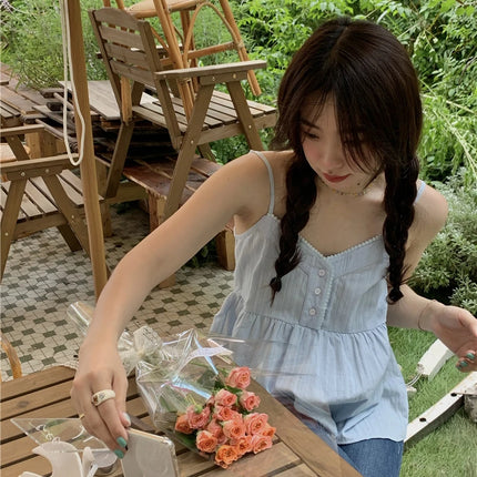 Pure Cotton Mini Strap Vest Women's Youthful Solid Color Versatile Sweet First Love Sle Casual Comfortable Top