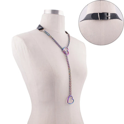 Heart Slip Chain Necklace Black leather Choker Collar For Women Goth Accessories  Punk Gothic Jewelry