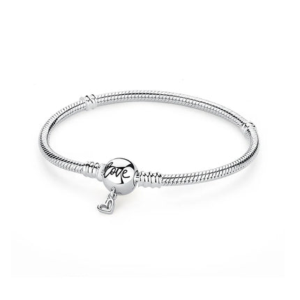 Original 925 Sterling Silver Bracelets Bangles Love Heart Clip Charms Beads Snake Chains For Women Rose Gold DIY Luxury Jewelry