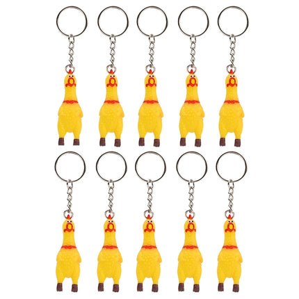 Yellow Shrilling Chicken Keychains Creative Mini Rubber Squeeze Screaming Chicken Key Chains Funny Bag Pendant Decor Keyrings