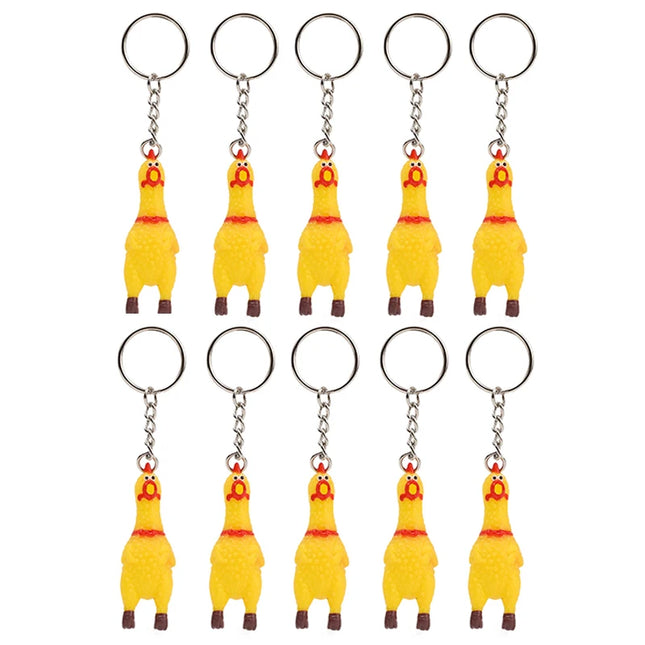 Yellow Shrilling Chicken Keychains Creative Mini Rubber Squeeze Screaming Chicken Key Chains Funny Bag Pendant Decor Keyrings