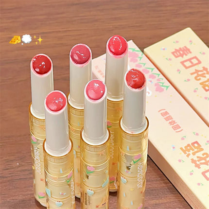 Spring Blossom Mirror Solid Lip Gloss Hydrating Mirror Water Gloss Lipstick Long-Lasting Moisturizing Non-Stick Cup Lip Cosmetic