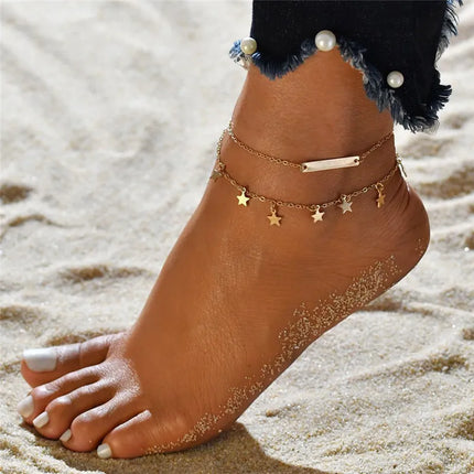 YOBEST Gold Color Double-Layer Anklets For Women Girl New Trend Leg Chain Waterproof Jewelry Gift Party