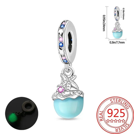 925 Sterling Silver Blue Ocean Series Beaded Charms  Pendant Fit for The Brand's DIY Bracelet Women Jewelry Girlfriend Gifts