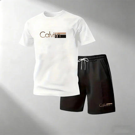 2026 Summer Men's Streetwear 2 Piece Set O-Neck T-Shirt+Sports Shorts Quick Dry Fitness Gym Running Suit Hot Sale Fashion Casual