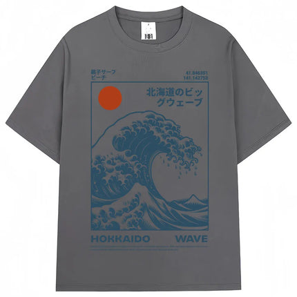 Japanese Style Hokkaido Wave Vintage T-shirt Men Women Harajuku Fashion High Quality T Shirts Oversized Cotton Summer Tee Shirt