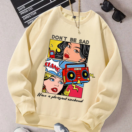 Cartoon Beauty Printing Sweatshirts For Womens Casual Comfortable Crewneck Hoodies Loose Fleece Warm Sportswear Clothes