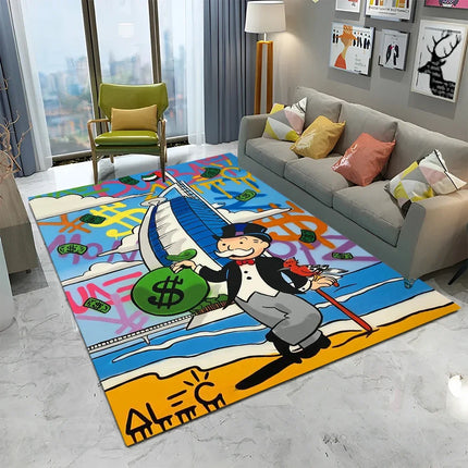Dollar Monopoly Cartoon Retro Games Carpet Rug for Home Living Room Bedroom Sofa Doormat Decor,kids Area Rug Non-slip Floor Mat