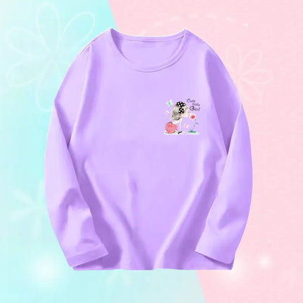 Pink Flower Heart Print Girls T-Shirt Casual White Tops Spring Long Sleeve Kids T-Shirt Kawaii Love Print Tops