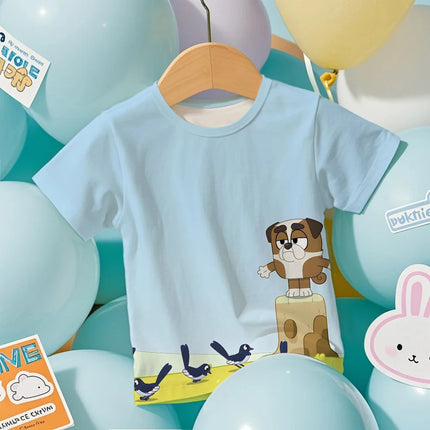 Kids 2026 Bluey Anime 3D Tee Summer Cool Breathable Short Sleeve Cartoon Print Lightweight T-Shirt for Boys and Girls