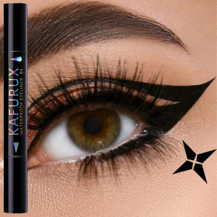 3 Colors Double Head Star Seal Eyeliner Waterproof Stamp Pen Black Blue Purple Eye Liner Pencil Fast Drying Lazy Eye Makeup