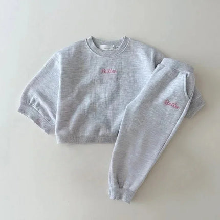 Casual Kids Tracksuit Set for Boys Girls Pure Cotton Solid Color Embroidered "Butter" Sweatshirt Pants Spring Autumn Wear