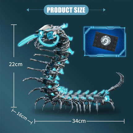 698Pcs MOC Mechanical Centipede Model Building Blocks Set with LED Light Creative Assembly Bricks Toys for Kids Christmas Gifts