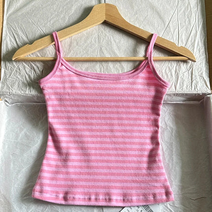 Pink Striped Collection Tshirt Women Simple Casual Cotton Buttons T-shirts Sweet Cute Preppy Style Camisole+Slim Short Pants Y2K