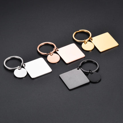 5Pcs Waterproof No fading Stainless Steel Keychain Metal Round Square Tag DIY Collar Accessories Gift Key ring Wholesale