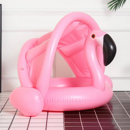 1PC Flamingo-shaped Baby Swim Ring with Sunshade, Removable and Adjustable Sunshade, Inflatable Baby Swim Ring with Back Support