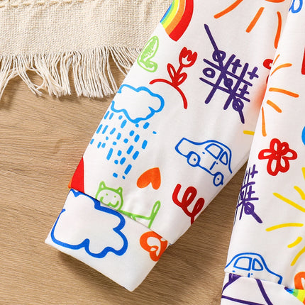 Spring and Autumn Girls' Hoodie; Children's Trendy Clothing; "My World" Graffiti Printed Single Sweatshirt