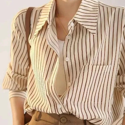 Women's Striped Shirt Casual Long Sleeve Fashion Outerwear Korean Style Spring Autumn New Arrival Elegant French Feel Top