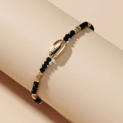 1 Seaside Beach Style String Color Bead Crystal Shell Ankle Ankle Anklet Women's All-match Leisure Travel Party Simple Body Gold