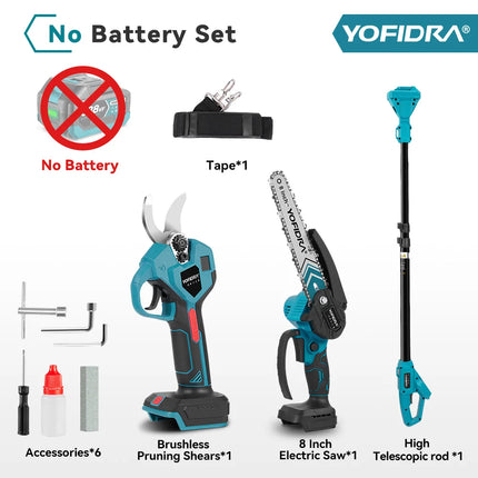YOFIDRA Brushless Telescoping Pole Electric Chainsaw Pruner Shear Scissor High Garden Pruning Tool For Makita 21V Battery Pin