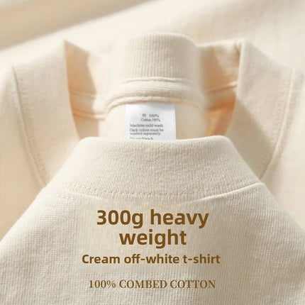 Summer Light Blue 300g Heavy Cotton Short-sleeved T-shirt Loose Men's and Women's Casual Half-sleeves Tee