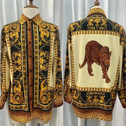 31/5000 2026 Spring/Summer New Luxury Fashion Leopard Print Youth Trendy Digital Embroidery Men's Long-Sleeved Shirt