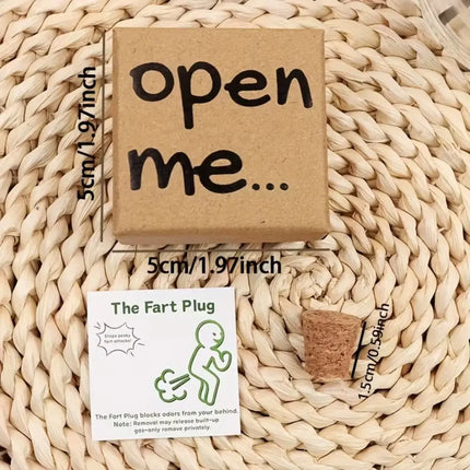 Open Me Fart Plug Gift Box with Card Cartoon Prank Bottle Cork Simple Novelty Prank Dumbbell Gift Box