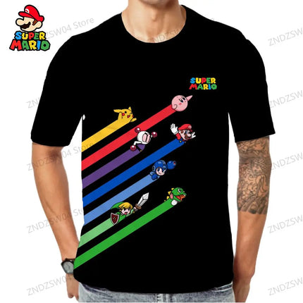 Short Sleeve Men's Children's T-Shirt Y2k Super Mario Mens Clothes 2026 Harajuku Style Parent-child Wear Quick Dry 3D Print Tops