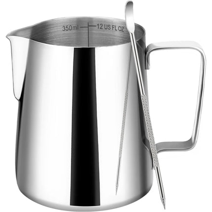 12oz Thickened Stainless Steel Coffee Latte Art Pitcher Scale Pointed Spout Milk Frothing Jug Barista Professional Coffee Tool