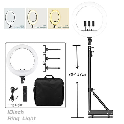 SH Ring Light 18inch Kit 36W 6500K Professional LED Control Stand Phone Holder Tube  Bag for Tattoo Lash Extension Barber Light