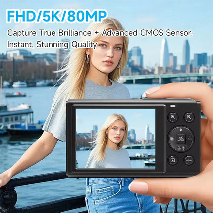 5K Dual Screen Digital Camera 80MP Retro CCD Photographic Cameras 8000W Pixel Auto Focus with 18x Zoom for Kid Adult Photography