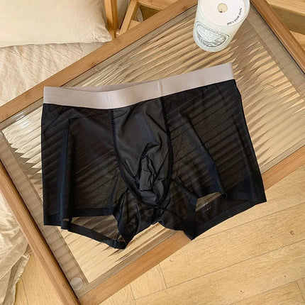 20D Ultra-thin Flat Boxers Shorts Quick Drying Mens Underwear Transparent Ice Silk Men's U Pouch Panties Seamless Mid Waist