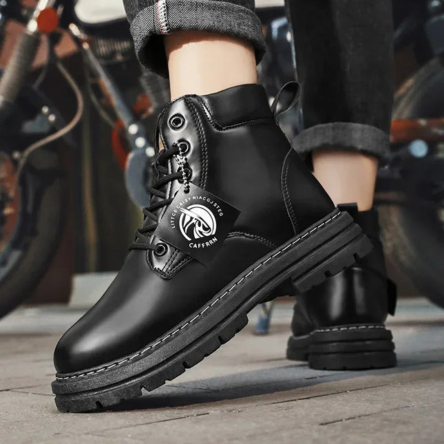Men's Leather Ankle Boots - Classic Motorcycle Boots / Bottes en Cuir pour Hommes - Bottes Classiques de Moto