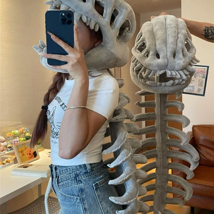 T Rex Dinosaur Skeleton Plush Hat Funny Wearable Skull Cap Full Spine Cosplay Costume Novelty Party Hat Halloween Gift Boys Girl