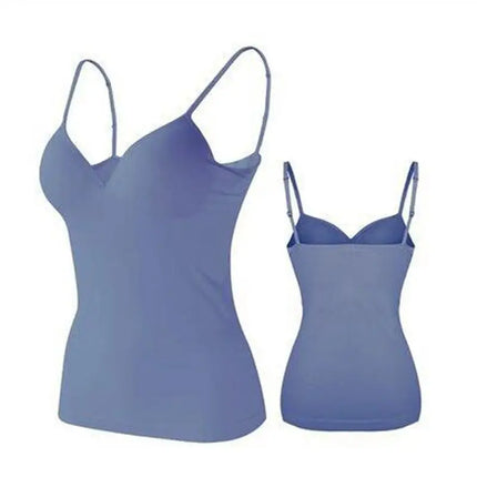 Sexy Women Crop Tops Padded Spaghetti Strap Tank Top Women Built-in Bra Off-Shoulder Camisole Seamless Tank Lingerie Underwear