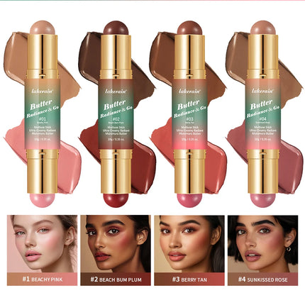 Lakerain Butter Makeup Stick Nature Bronze Colored Matte Effect Moisturizing Smooth Dual-head Design Multi-purpose Makeup Stick