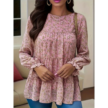 Plus Size 1XL-5XL New Women's Floral Long-sleeved Print Blouse Formal Office Shirts Top Women Clothing